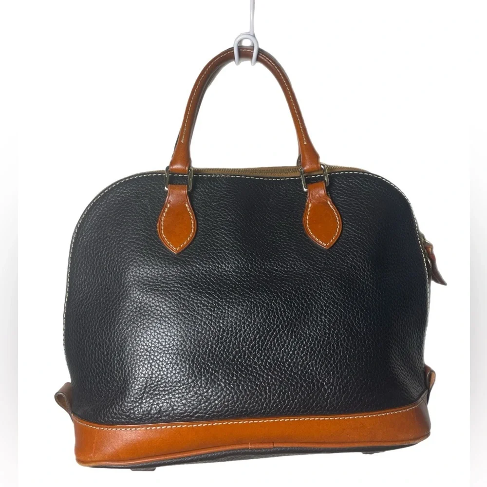 Dooney & Bourke Vintage Black Pebbled Leather Zip Dome Satchel Bag